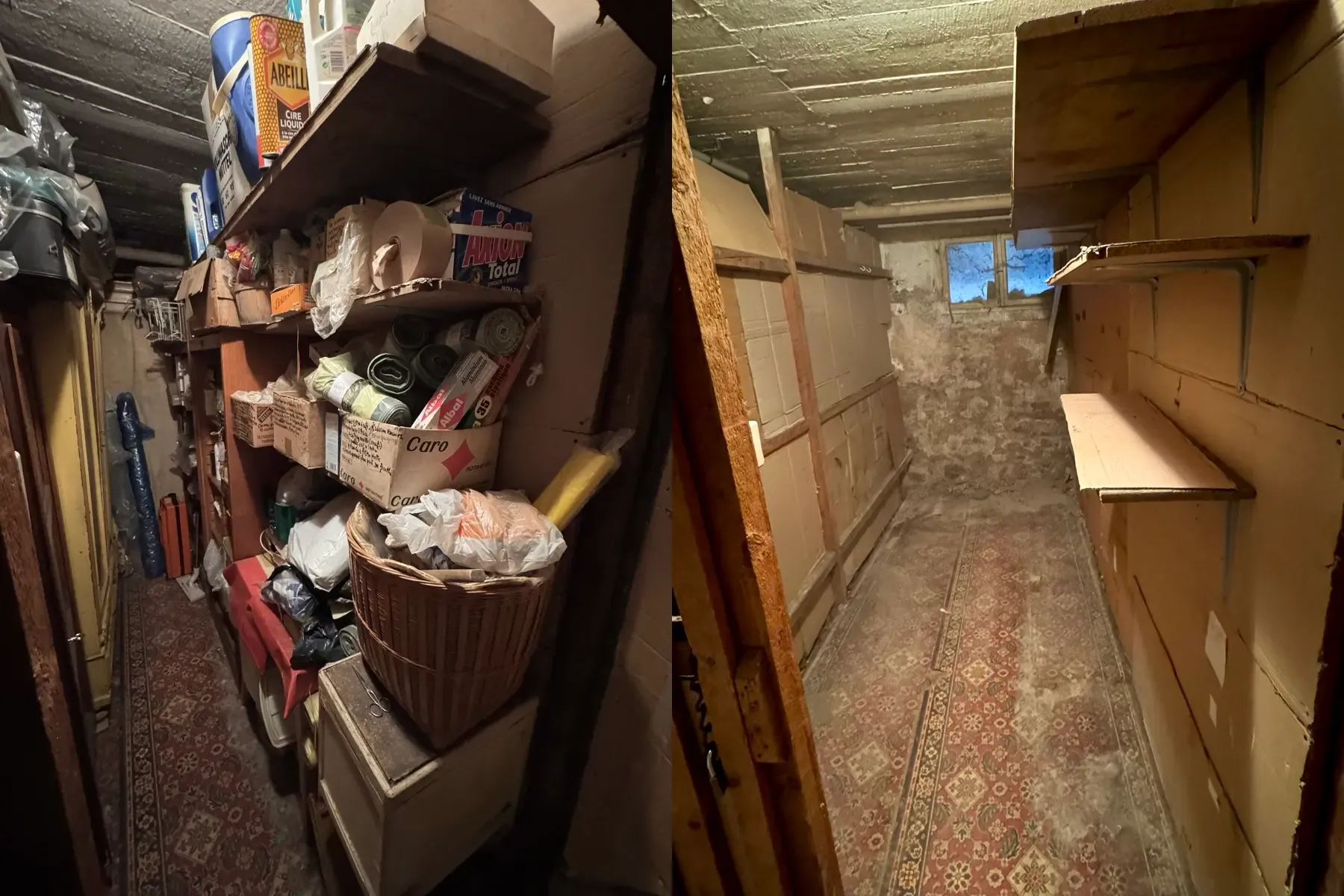 Cave encombrée avant le débarras et vide après intervention à Strasbourg