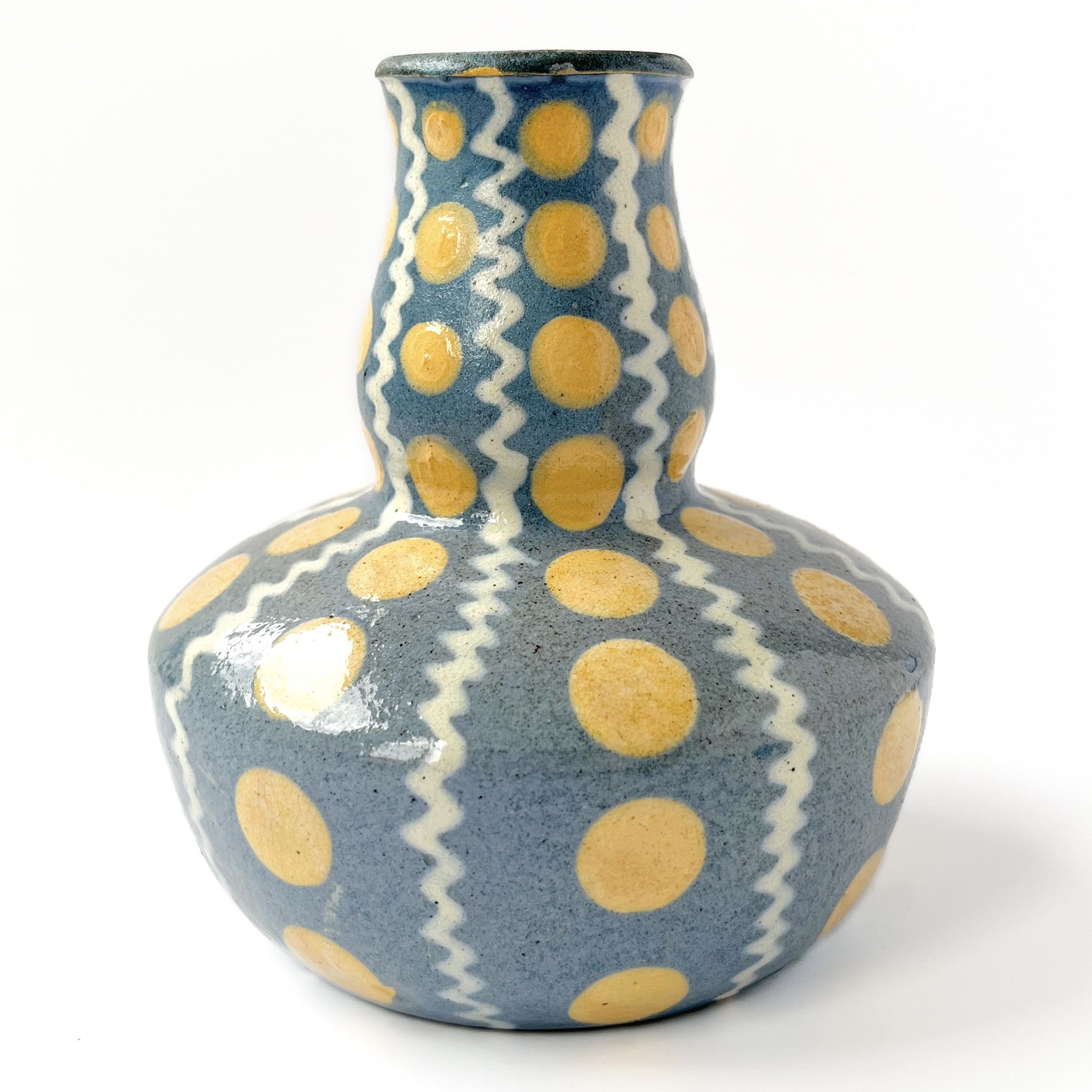 Vase Céramique Elchinger Bleu à pois beige Strasbourg Alsace Soufflenheim